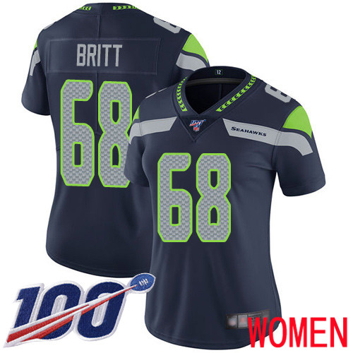Seattle Seahawks Limited Navy Blue Women Justin Britt Home Jersey NFL Football #68 100th Season Vapor Untouchable->women nfl jersey->Women Jersey